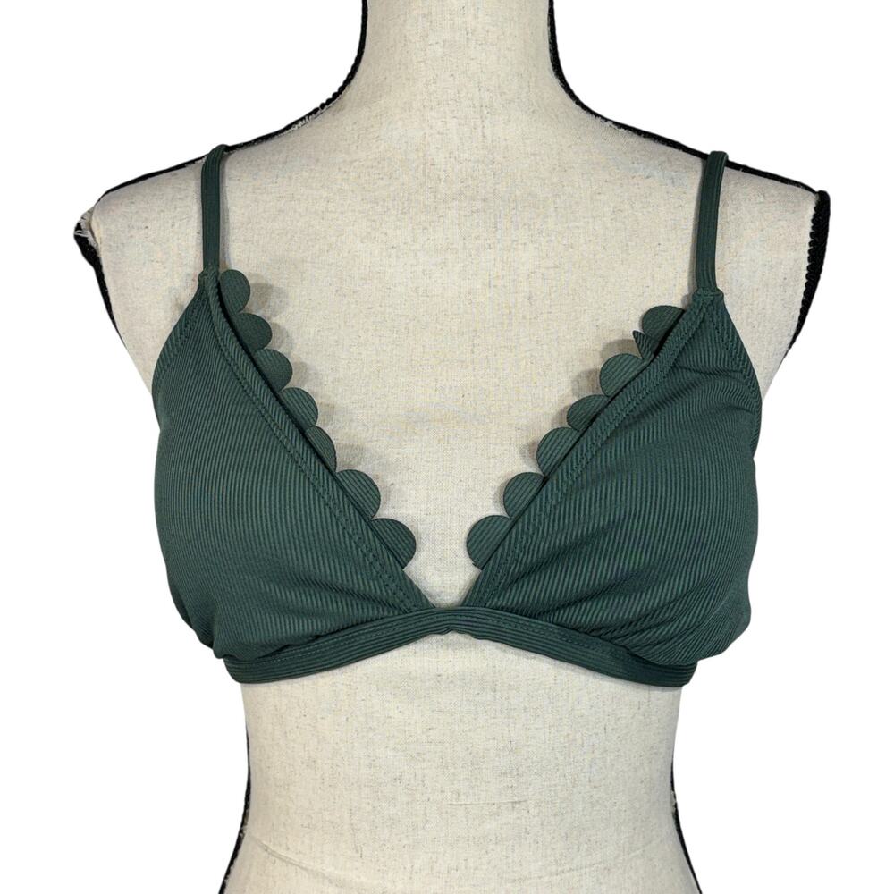 Cupshe Large Triangle Bikini Swim Top Scalloped Ribbed Padded Adjustable Tie New